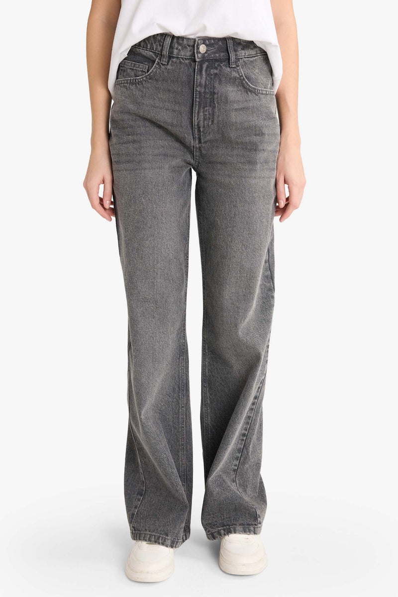 DeFacto Grey Woman Straight Wide Leg High Waist Jeans Casual - Image 3